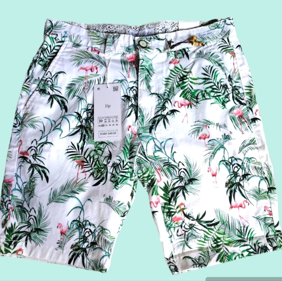 Nwt DF Hawaiian Flamingo Stretch Shorts Sz 30 - Picture 1 of 5